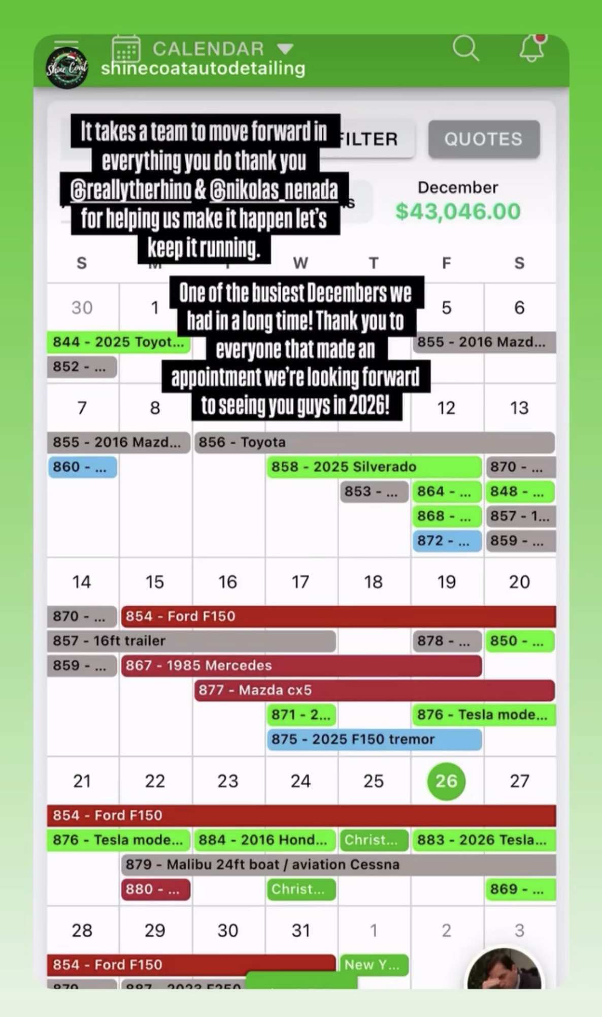December after — $43,046, fully booked