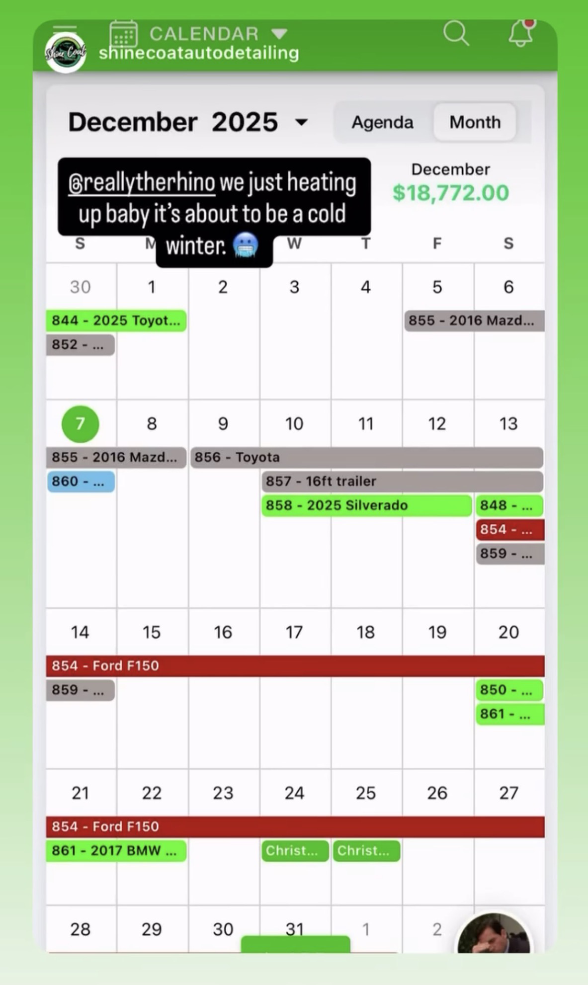 December before — $18,772 booked